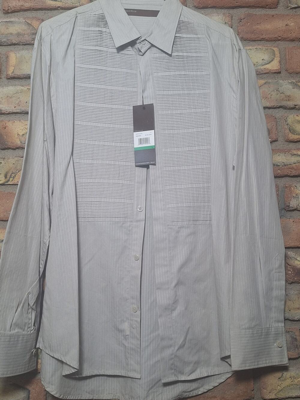 Perry Ellis Shirt Mens L Pleated Bib Front Tuxedo Striped Dress Cotton - NWT